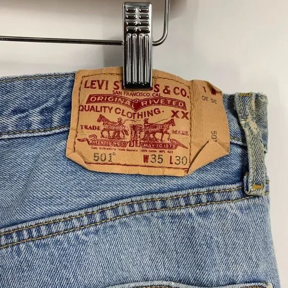 Levi's Men's Classic 501 Cotton Straight Leg Button Fly Distressed Jeans Size 35 - Picture 7 of 15